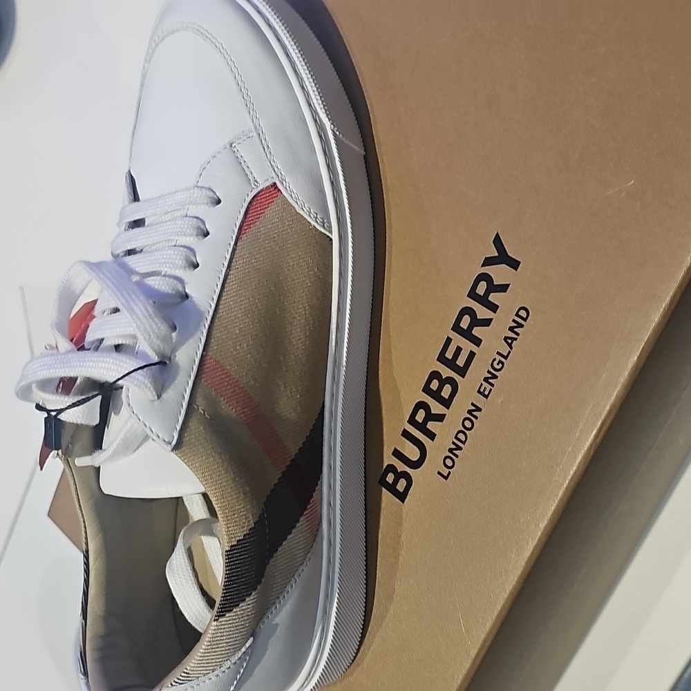 Burberry White and Tan Sneakers